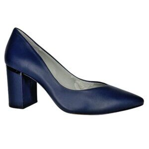 1. State Saffire Blue Pointed Toe Leather Block Pump Heel Office Career Sz 7M